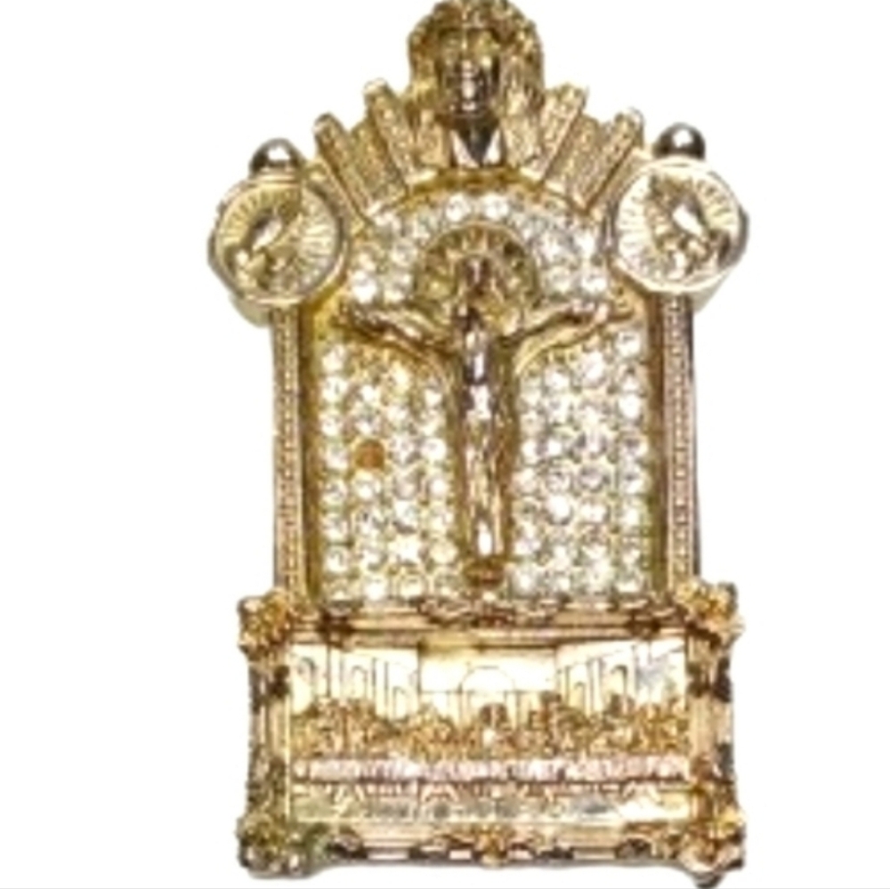 Last Supper Jesus Temple Cubic Zirconia Gold Plated Pendant
